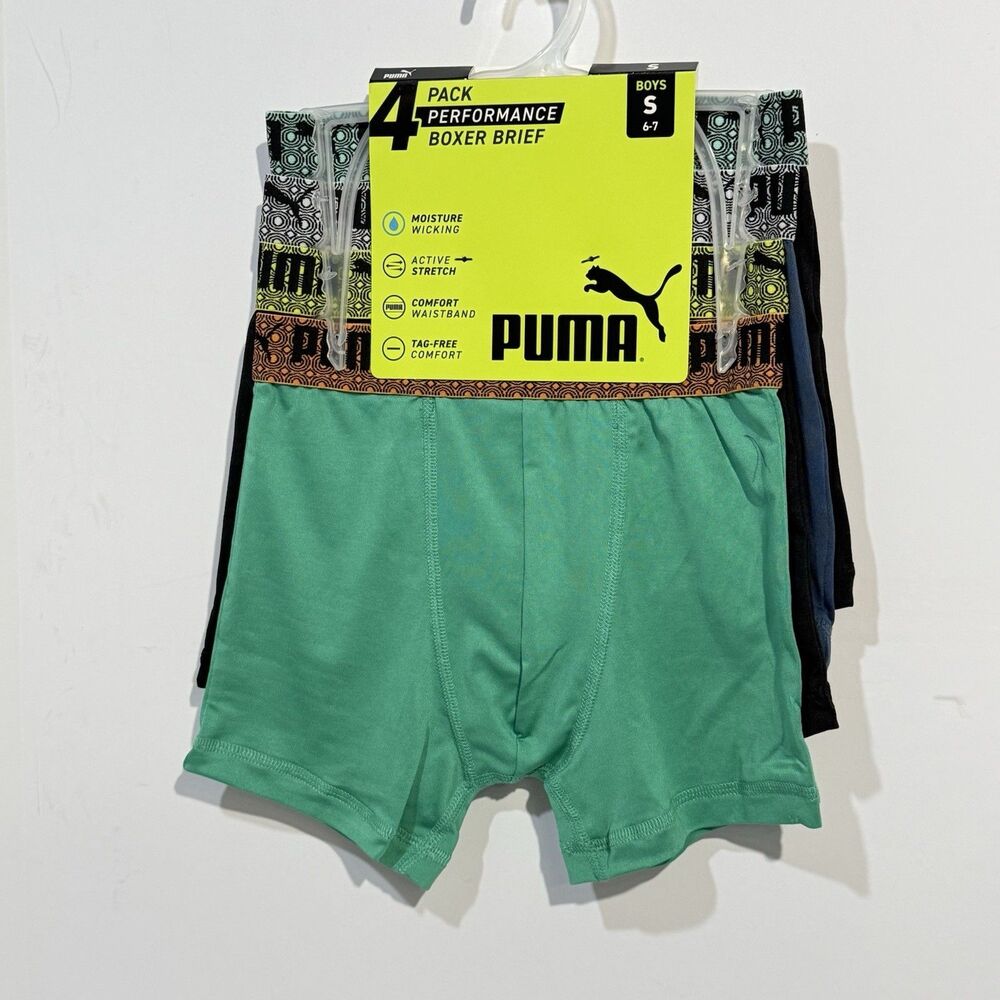 Puma Boys Boxer Briefs 4 Pack Performance Underwear Size Small S 6-7 New